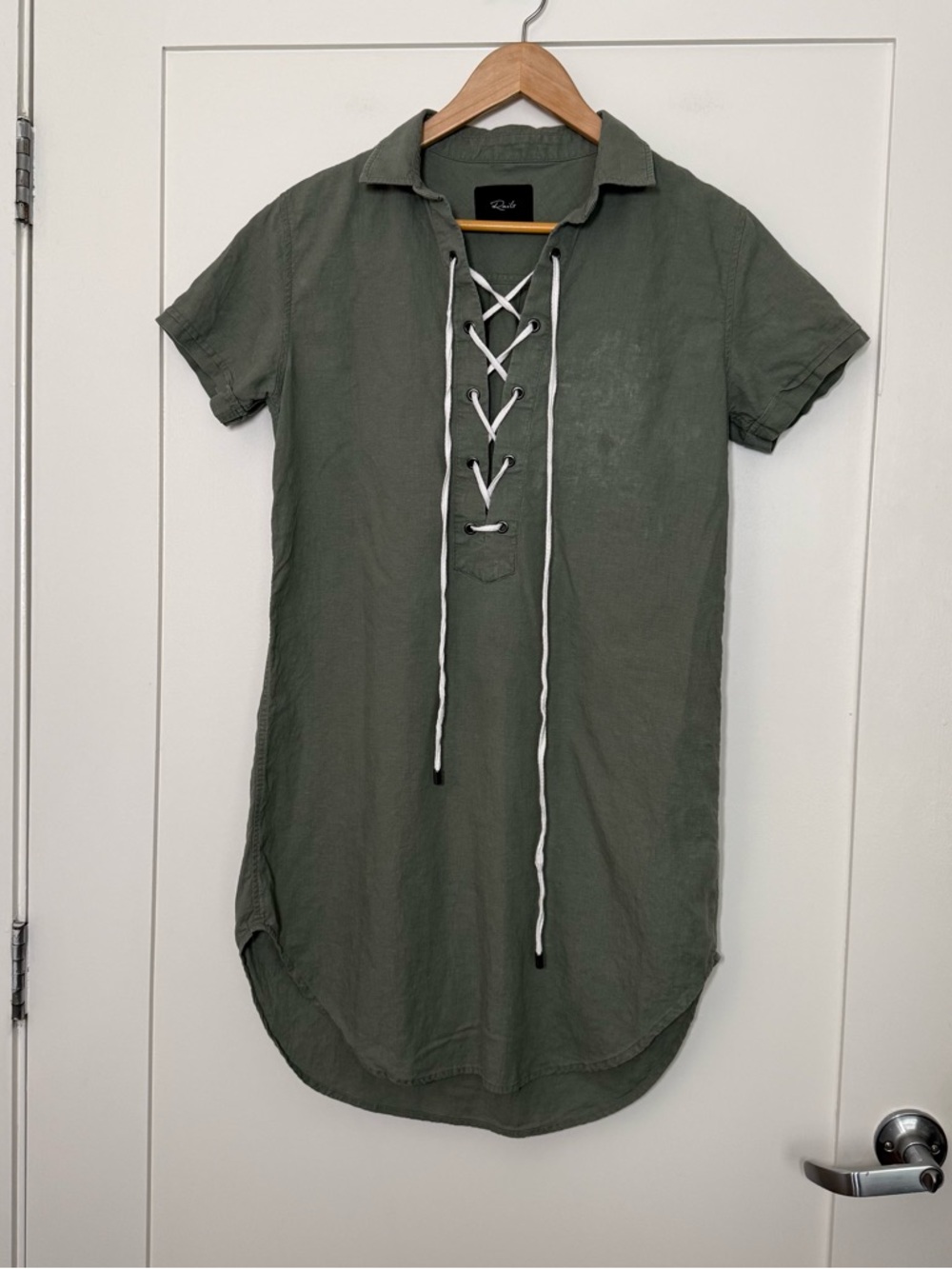 Rails Rocky Sage Shirt Dress Tunic Womens Sz XS Green Lace Up Linen Blend Beach